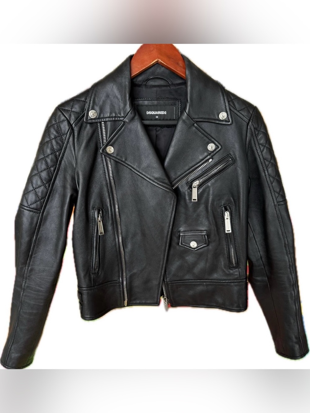 DSQUARED2 Black Quilted Leather Biker Jacket